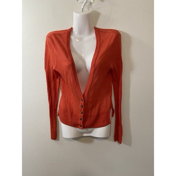 Aerie Cardigan Sweater Small Orange Womens Open Knit Button Down V -Neck New - Picture 1 of 7